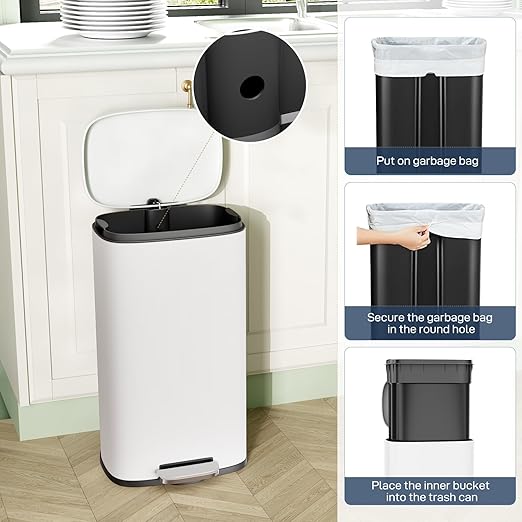 Arlopu 8 Gallon Step Trash Can, Stainless Steel Garbage Bin, Soft-Close Rubbish - Image 7
