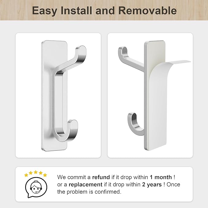 pickpiff Wall Hooks for Coat and Towel: 13LB Adhesive Door Hanger Stick on - Image 3