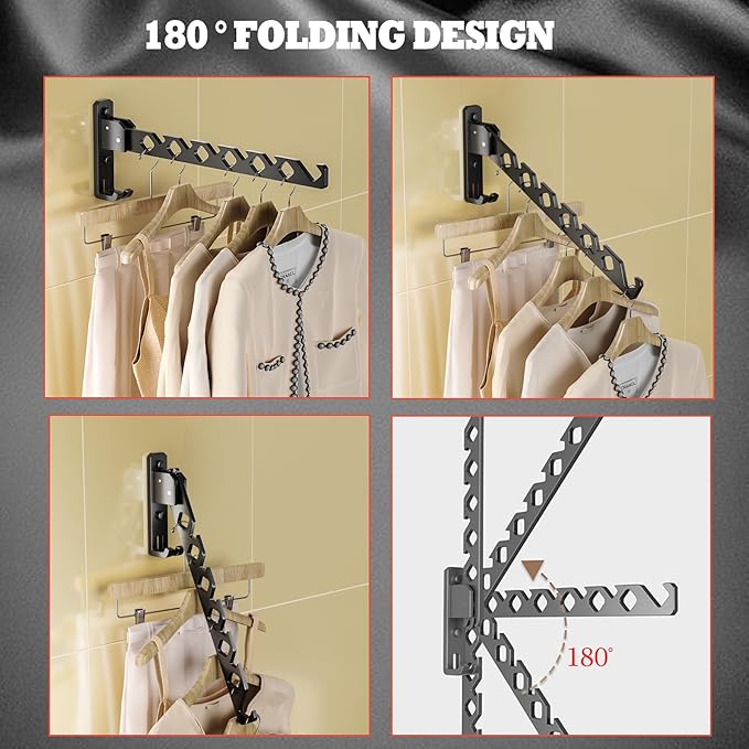 Dr.DJ Wall Mount Coat Hanger Holder Black Clothes Drying Organizer Rack Garment - Image 3