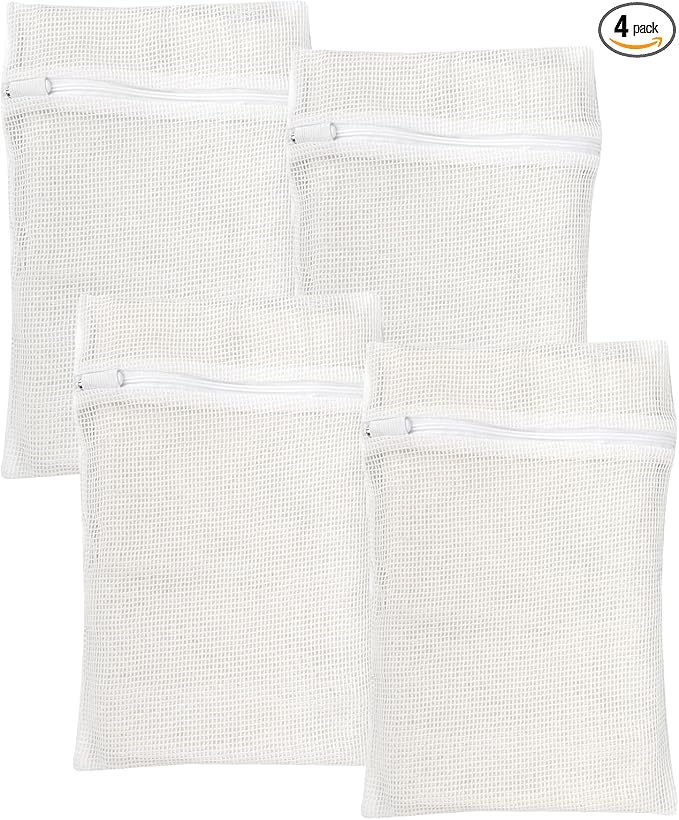 4 Piece White Small, Durable Organic Cotton Mesh Laundry Bag by NAHADS