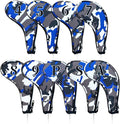 9pcs PU Leather Camouflage Blue Zipper Long Neck Design Golf Iron Headcovers by Mykepoda