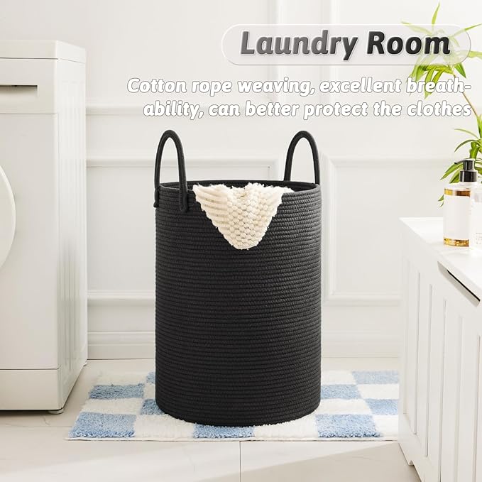 Laundry Basket, Woven Cotton Rope Laundry Hamper, 60L - Image 5