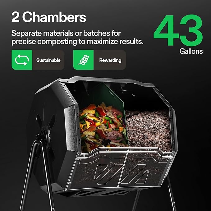 VIVOSUN Outdoor Tumbling Composter Dual Rotating Batch Compost Bin, 43 Gallon - Image 2