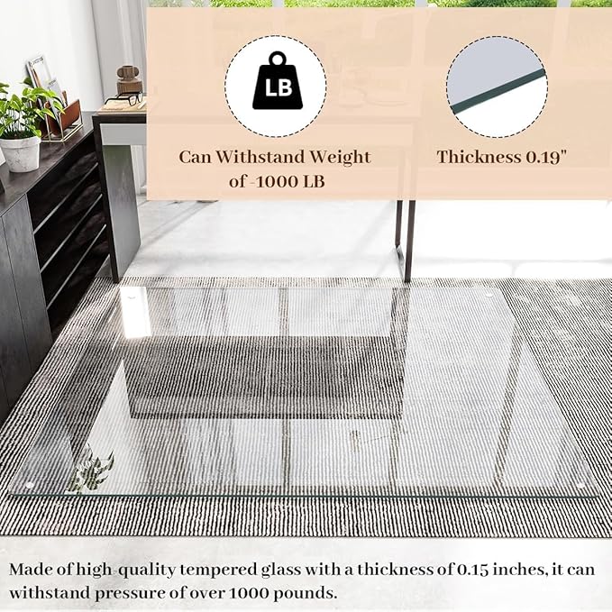 48" x 60" Glass Chair Mat, Heavy Duty Hard Tempered Glass Mat - Image 2