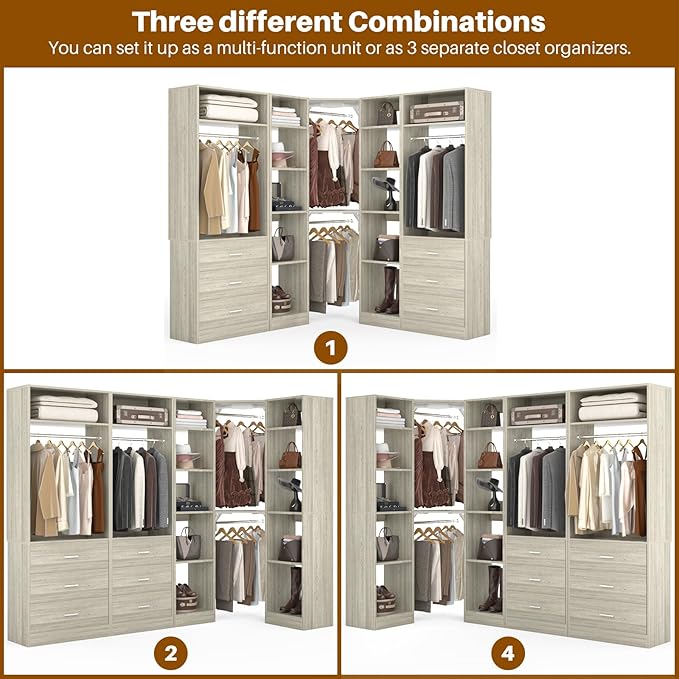 Corner Closet System with 6 Drawers, Closet Organizer System with 14 Shelves & - Image 5