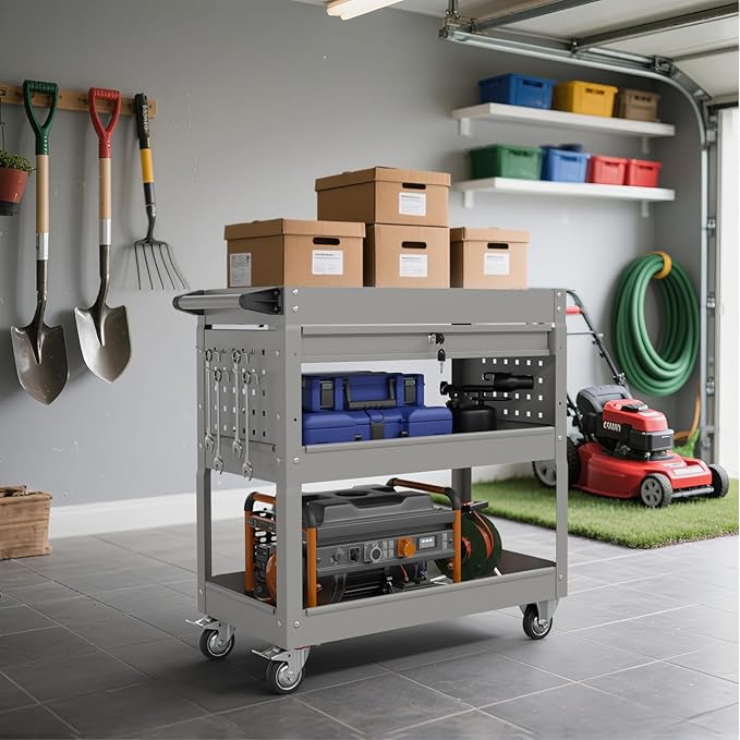3 Tier Rolling Tool Cart with Drawers, 450 LBS Capacity Tool Cart on Wheels - Image 9