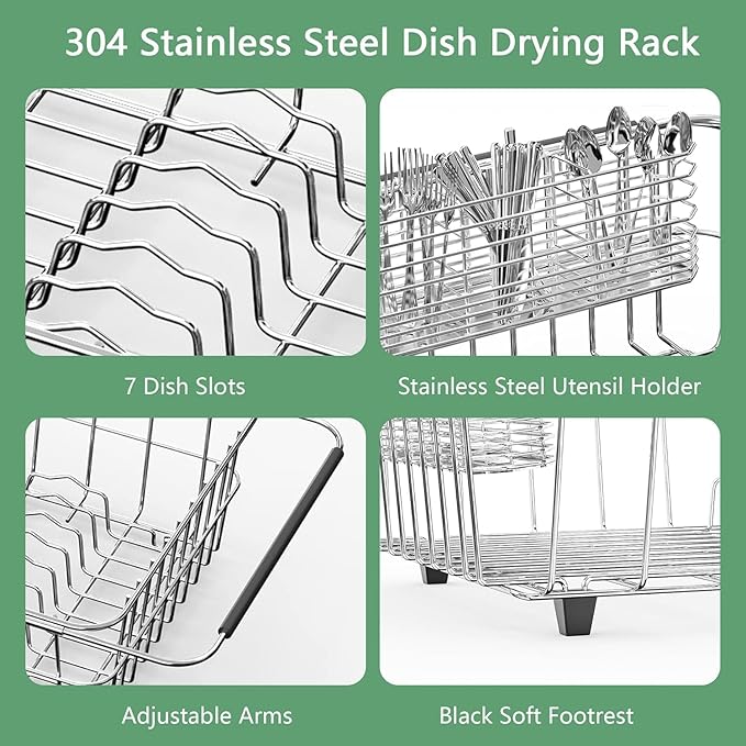 Large Sink Dish Drying Rack, Expandable 304 Stainless Steel Metal Dish Drainer - Image 7