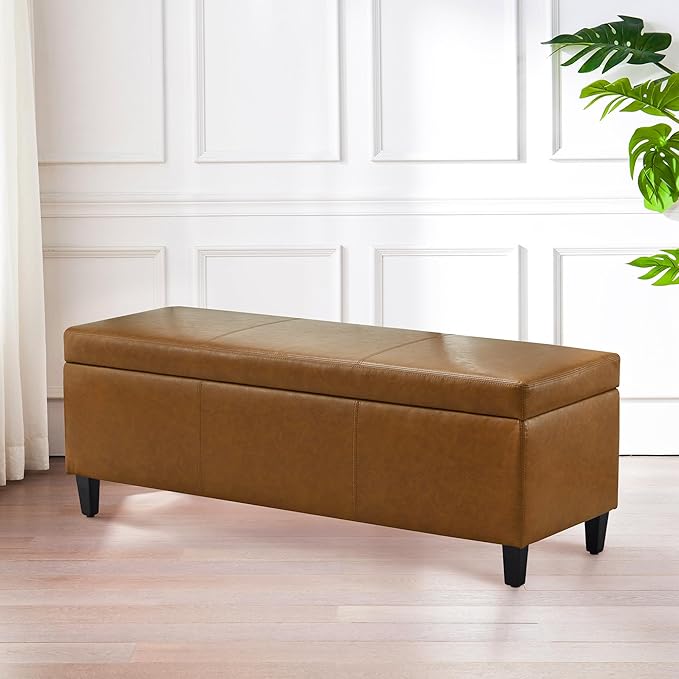 HUIMO Faux Leather Storage Ottoman Bench 50.3 Inch Extra Long PU Upholstered - Image 7