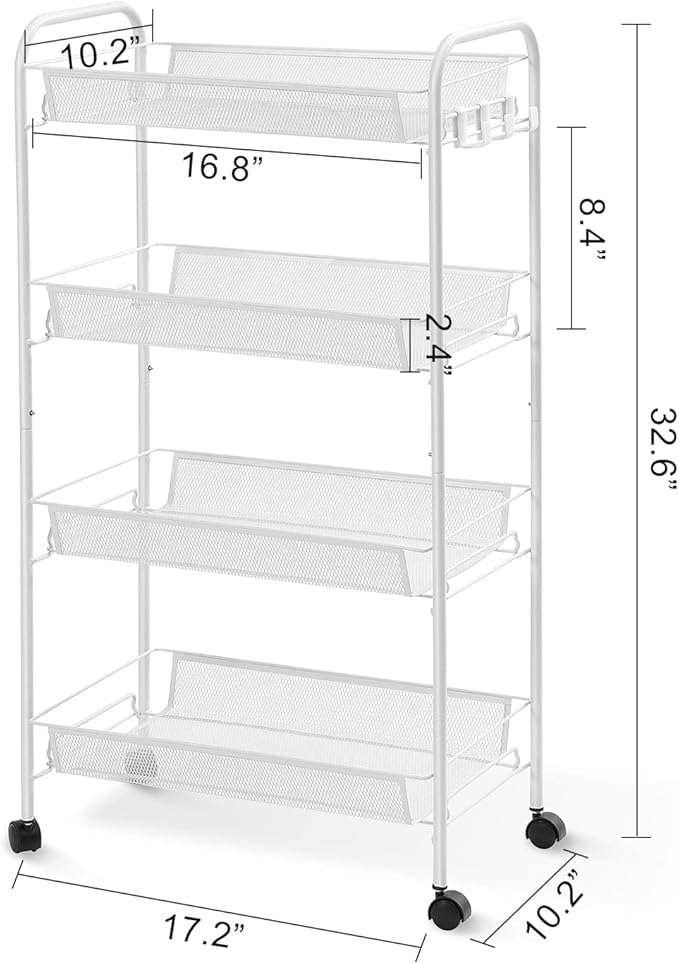 TOOLF 4-Tier Rolling Cart, Metal Utility Cart - Image 9