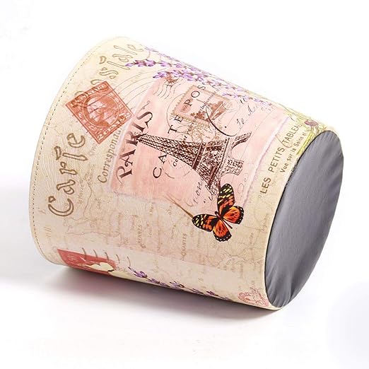 PU Leather Small Trash Can Wastebasket, Round Garbage Container Basket - Image 5