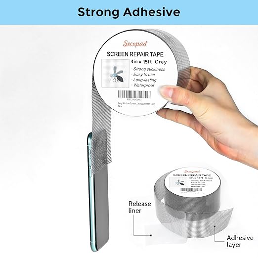 Grey Window Screen Repair Tape, 4 in X 15 FT Screen Repair Kit - Image 3