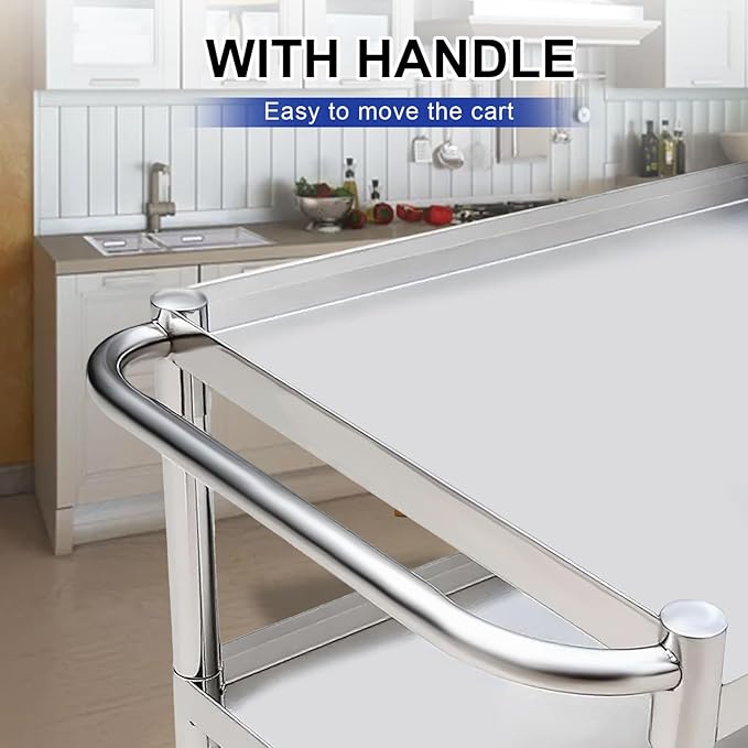 3-Shelf Stainless Steel Rolling Utility Cart - Image 5