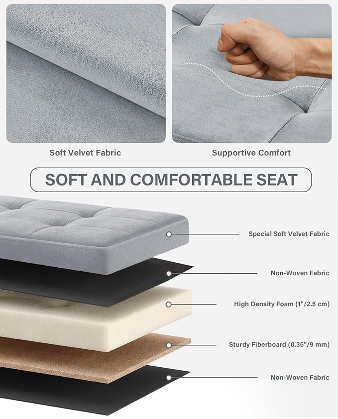 Folding Storage Ottoman, Velvet Storage Bench, Removable Divider, - Image 6