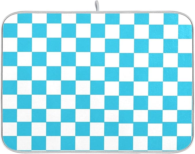 Turquoise Chessboard Dish Drying Mat by Wamika