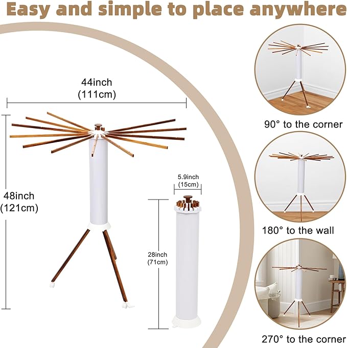 Portable Teak Tripod Clothes Drying Rack, Foldable Space-Saving Design - Image 4