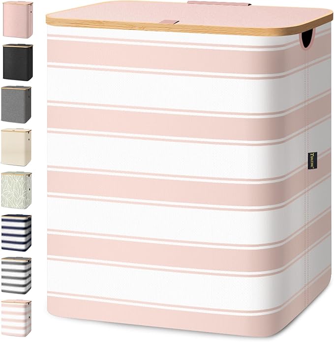 BALEINE Laundry Hamper with Lid, Tall Laundry Baskets with Bamboo Pull Handles by BALEINE