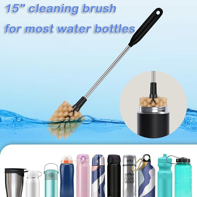 3 in 1 Stainless Steel Long Handled Water Bottle Brush Set, Kitchen Scrubber - Image 2