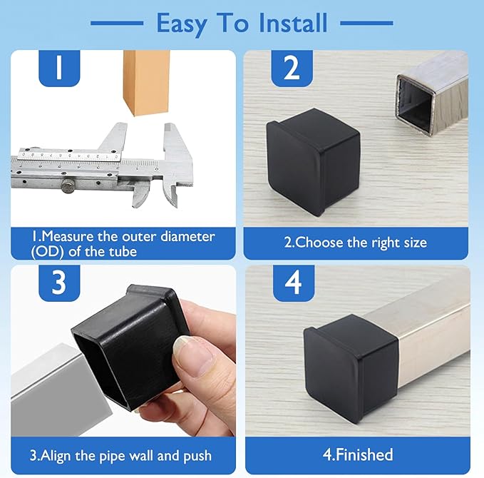 32 Pcs 1-1/4" x 1-1/4" Square Rubber Chair Leg Caps, PVC Table Leg Covers - Image 5