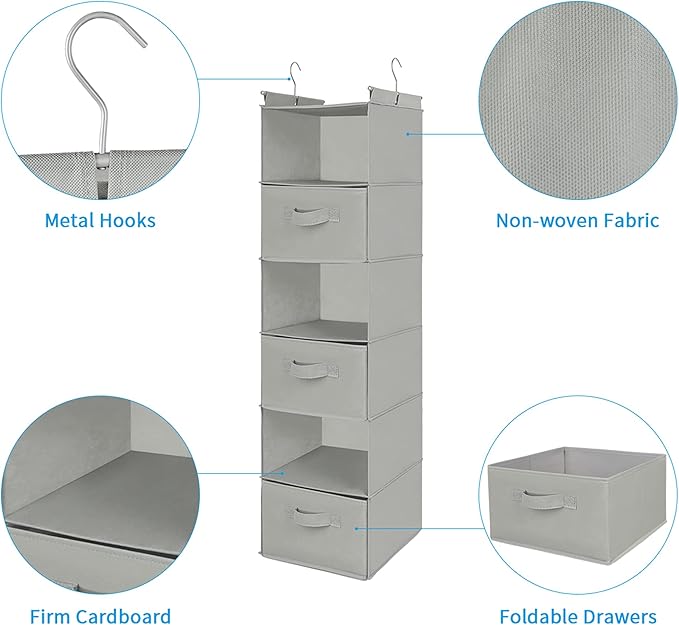 MAX Houser 6 Tier Shelf Hanging Closet Organizer, Closet Hanging Shelf - Image 4