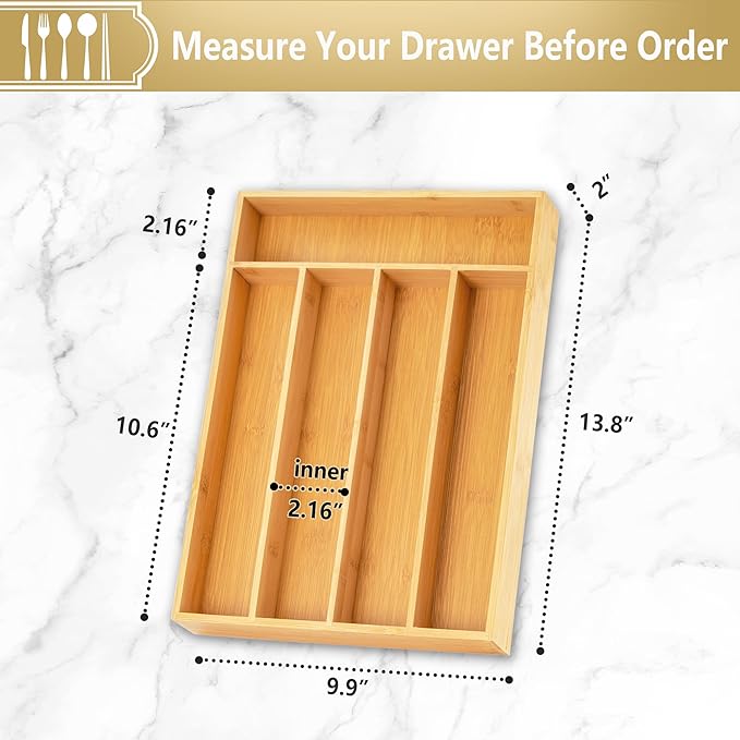 Silverware Organizer, 2 Pack 10 Inch Utensil Organizer Kitchen Drawer Organizer - Image 2