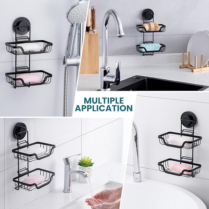 TAILI Double Layer Soap Dish Holder, Bar Soap Tray Suction Cup - Image 4
