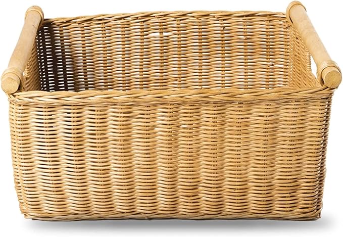 The Basket Lady Pole Handle Wicker Storage Basket, 18 in L x 14.5 in W x 9 in H - Image 3