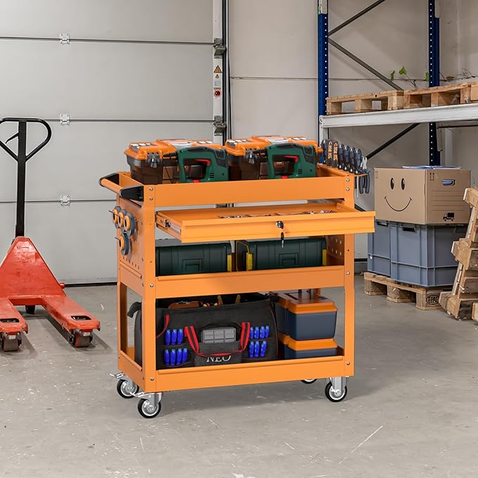 3 Tier Rolling Tool Cart on Wheels, Heavy Duty Service Cart Industrial Utility - Image 7
