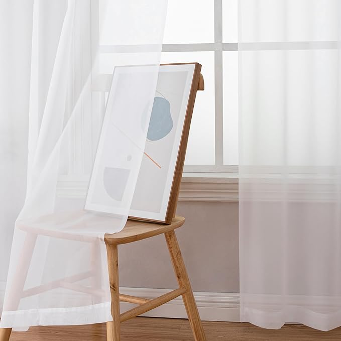 Chyhomenyc White Sheer Curtains 96 inches Long 2 Panels Set, Light Filtering - Image 8