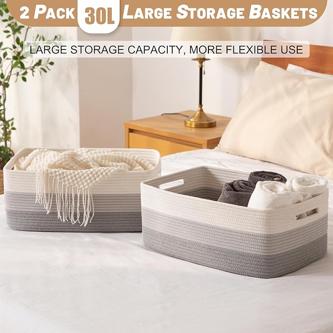 Large Storage Basket for Organizing, Woven Rope Basket for Shelves, Closet - Image 4