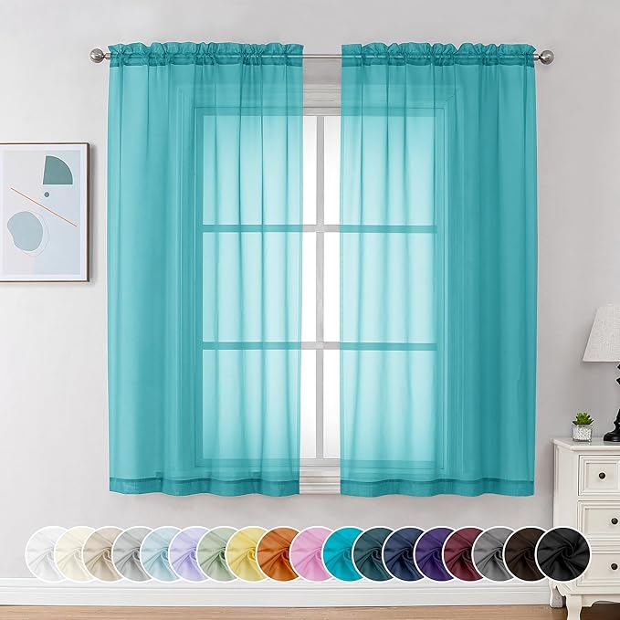 Chyhomenyc Turquoise Sheer Curtains 63 Inch Length 2 Panels, Light Filtering by Chyhomenyc
