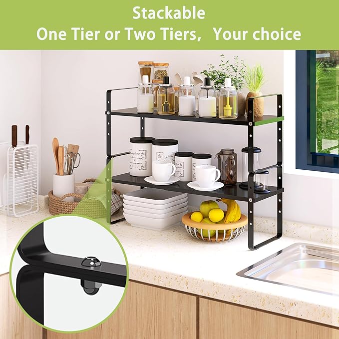 Expandable Cabinet Shelf Organizer Rack, Stackable Kitchen Counter Storage - Image 6