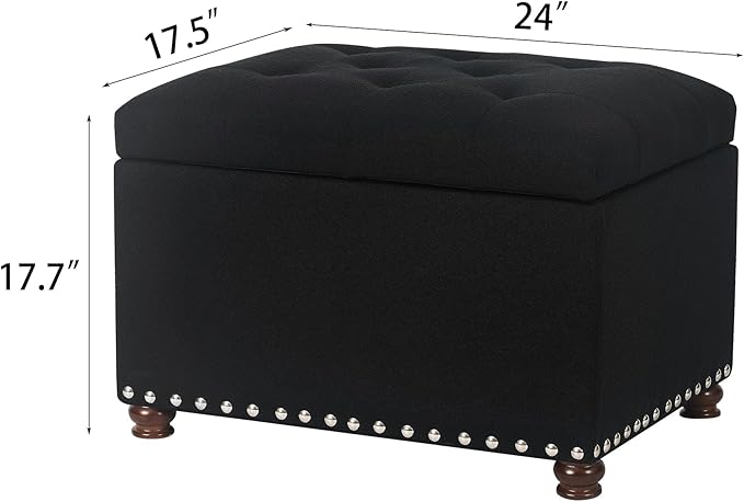 Joveco Storage Ottoman Bench, Rectangle 24″ Linen Foot Rest Stool Square - Image 3