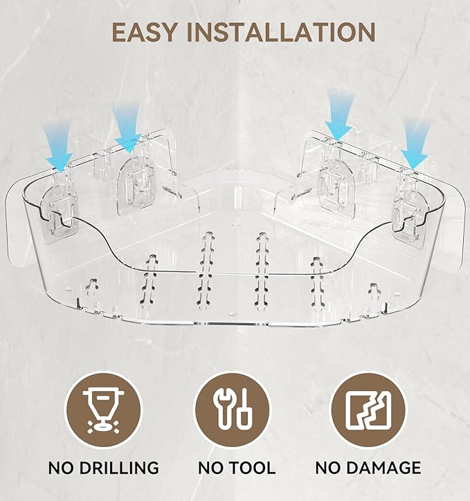 Corner Shower Caddy, Rustproof Corner Shower Shelves, No Drilling Bathroom - Image 5