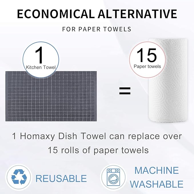 Homaxy 100% Cotton Terry Kitchen Towels, Checkered Designed, Soft and Super - Image 8