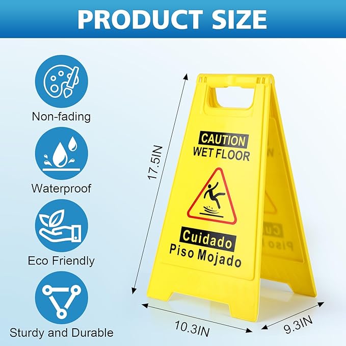 2-Pack Caution Wet Floor Sign, 17.5" Height, Bright Yellow Double-Sided Folding - Image 6