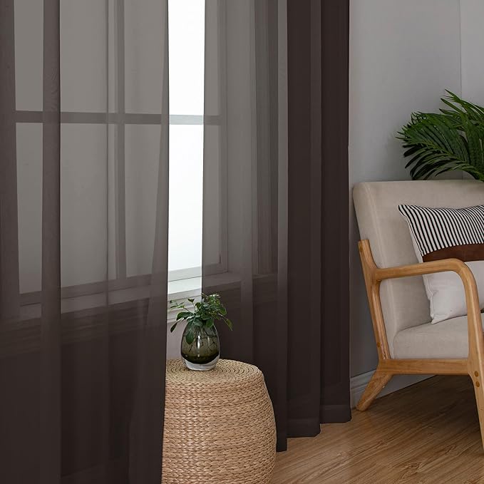 Chyhomenyc Sheer Chocolate Brown Curtains 90 inches Long 2 Panels, Light - Image 4