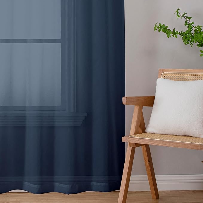 Chyhomenyc Navy Blue Sheer Curtains 78 Inches Long 2 Panels Set - Image 3
