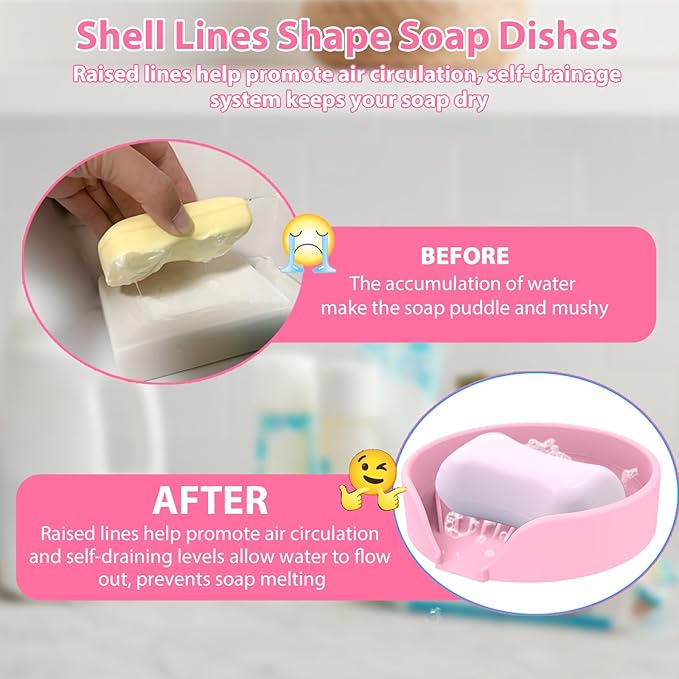 Self Draining Soap Dish, Silicone Suction Cup Soap Holder Tray Savers Container - Image 3