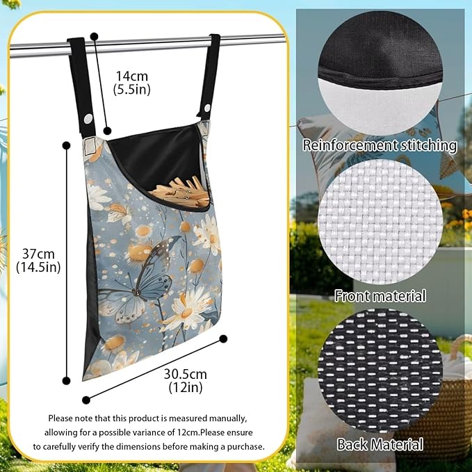 Butterfly Clothespin Bag with Hanging Rope 14.5 x 12 Inch Summer Waterproof - Image 6