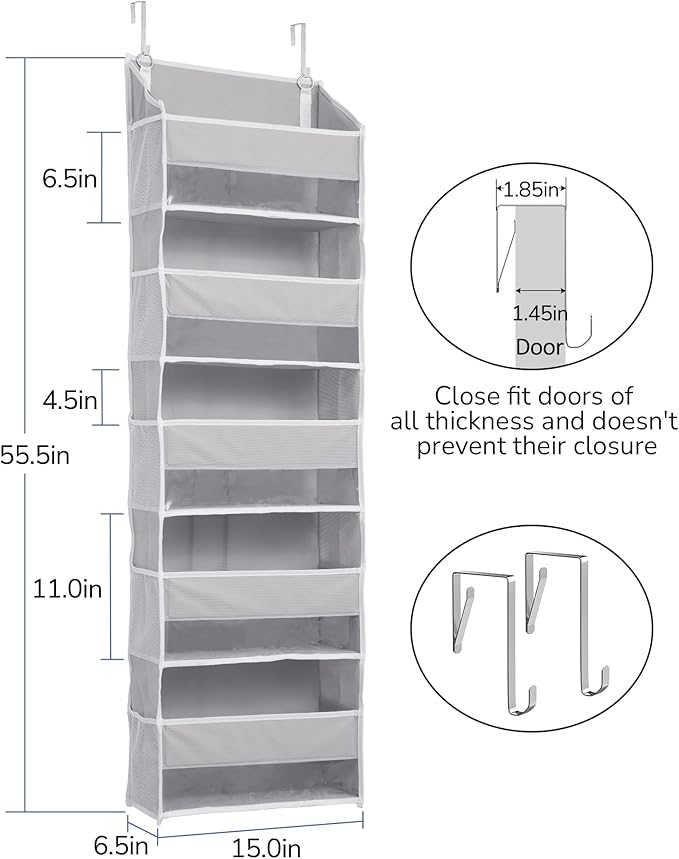 ULG 2 Pack 5-tier Over the Door Organizer Light Gray - Image 2