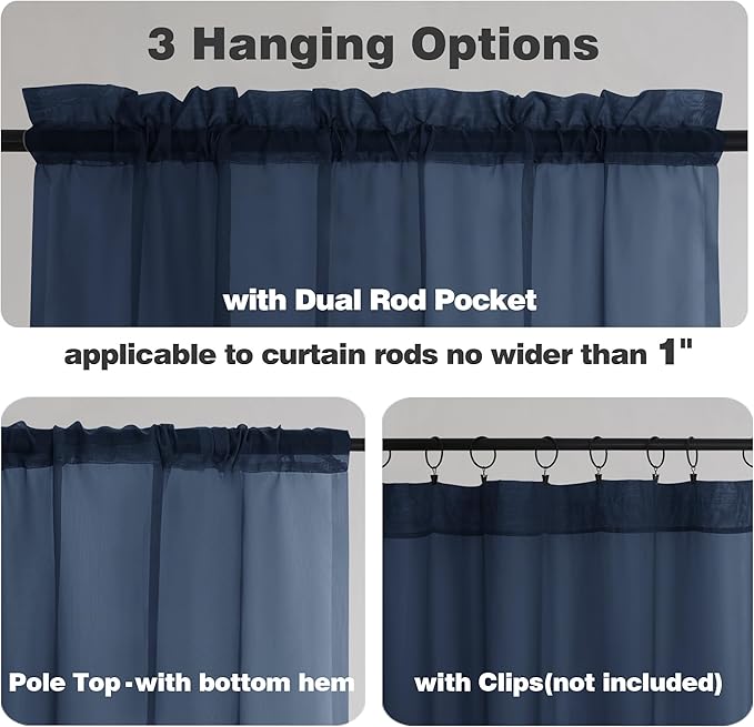 Chyhomenyc Voile Sheer Curtain Panels 45in Long 2 Pack, Short Bathroom Window - Image 3