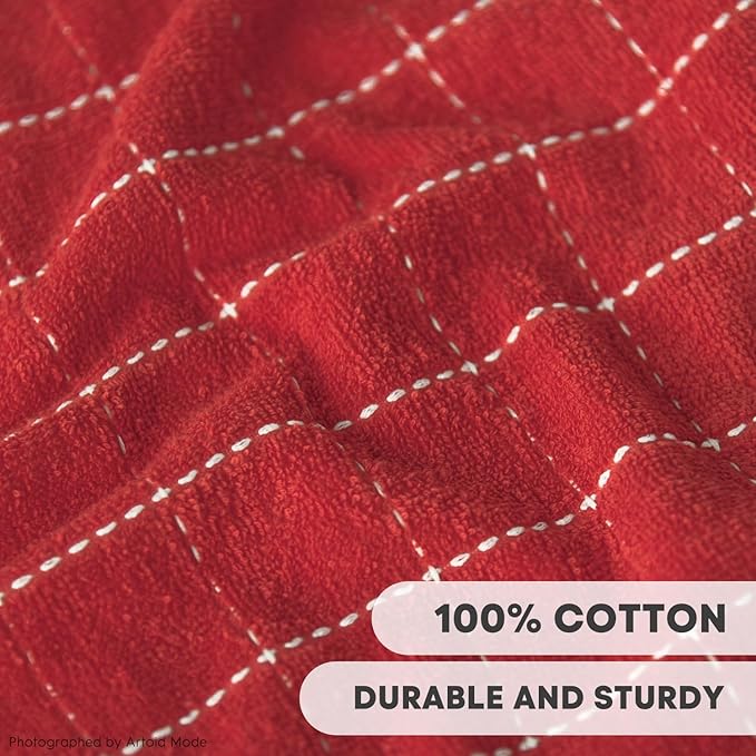 Artoid Mode Checkered Designed Cotton Red Terry Kitchen Dish Cloths, 12x12 Inch - Image 3
