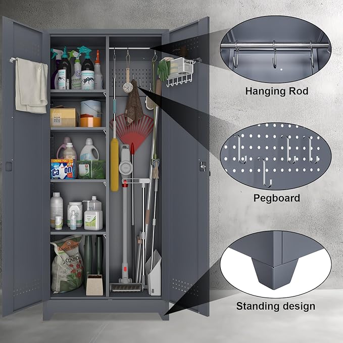 Metal Tool Storage Cabinet, Broom Closet - Image 5