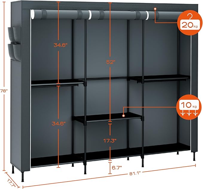 Clothes Rack, Portable Closet, 81.5 Inch Large Capacity Wardrobe Closet - Image 5