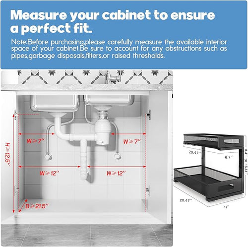 1 Pack 20.47IN Depth Under Sink Storage Organizer, Large 2-Tier Elegant Mesh - Image 2