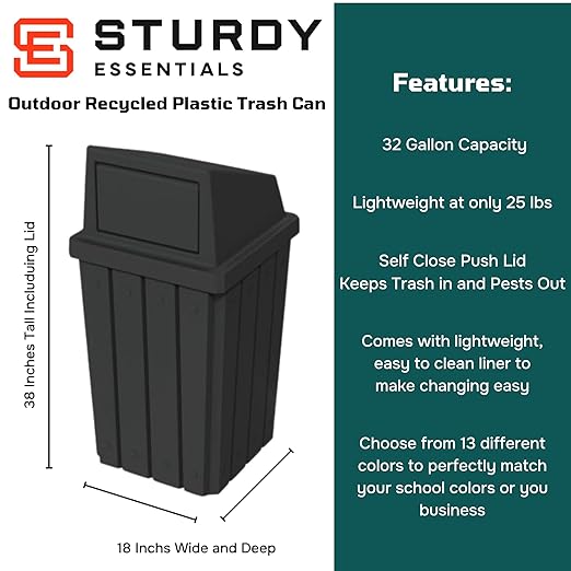 32 Gallon Square Slatted 100% Recycled Plastic Heavy-Duty Commercial Outdoor or - Image 2