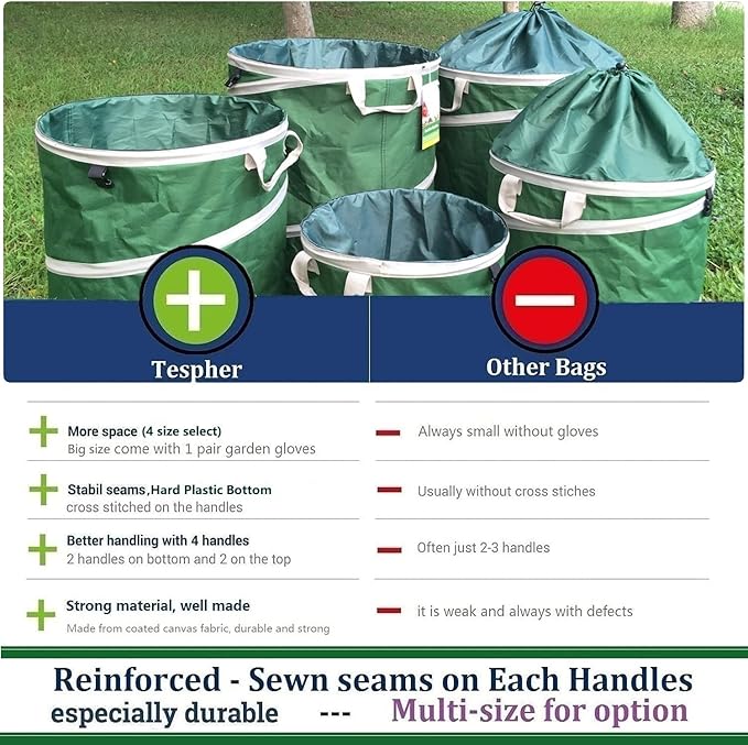46-Gallon Collapsible Trash Can Hard-Shell Bottom Yard Garden Bag - Image 8
