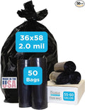Industrial Grade 50 Count Black Trash Bags, 55-60 Gallon, 2.0 Mil, 36 x 58 by HighBarTrashLiners