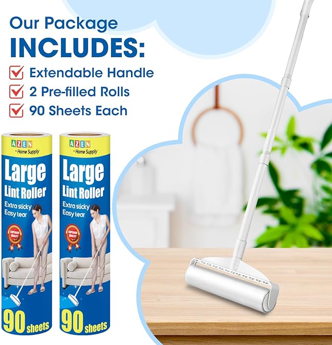 AZEN Large Lint Rollers for Pet Hair, Extra Sticky, 9.45 in Rollers for Floor - Image 2