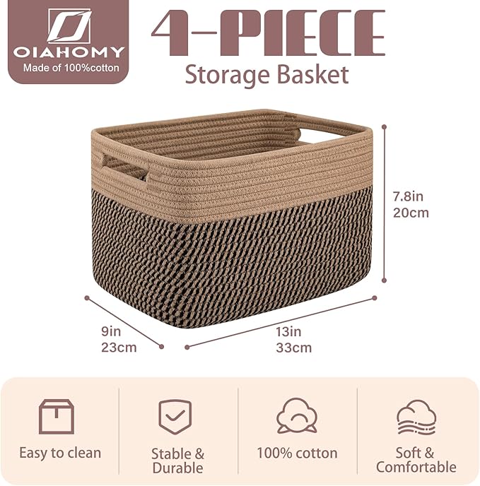OIAHOMY 4 Pack Storage Baskets for Organizing, Basket for Shelves - Image 2